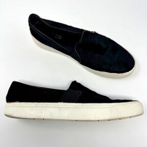 Vince Black Calf Hair Slip On Sneakers